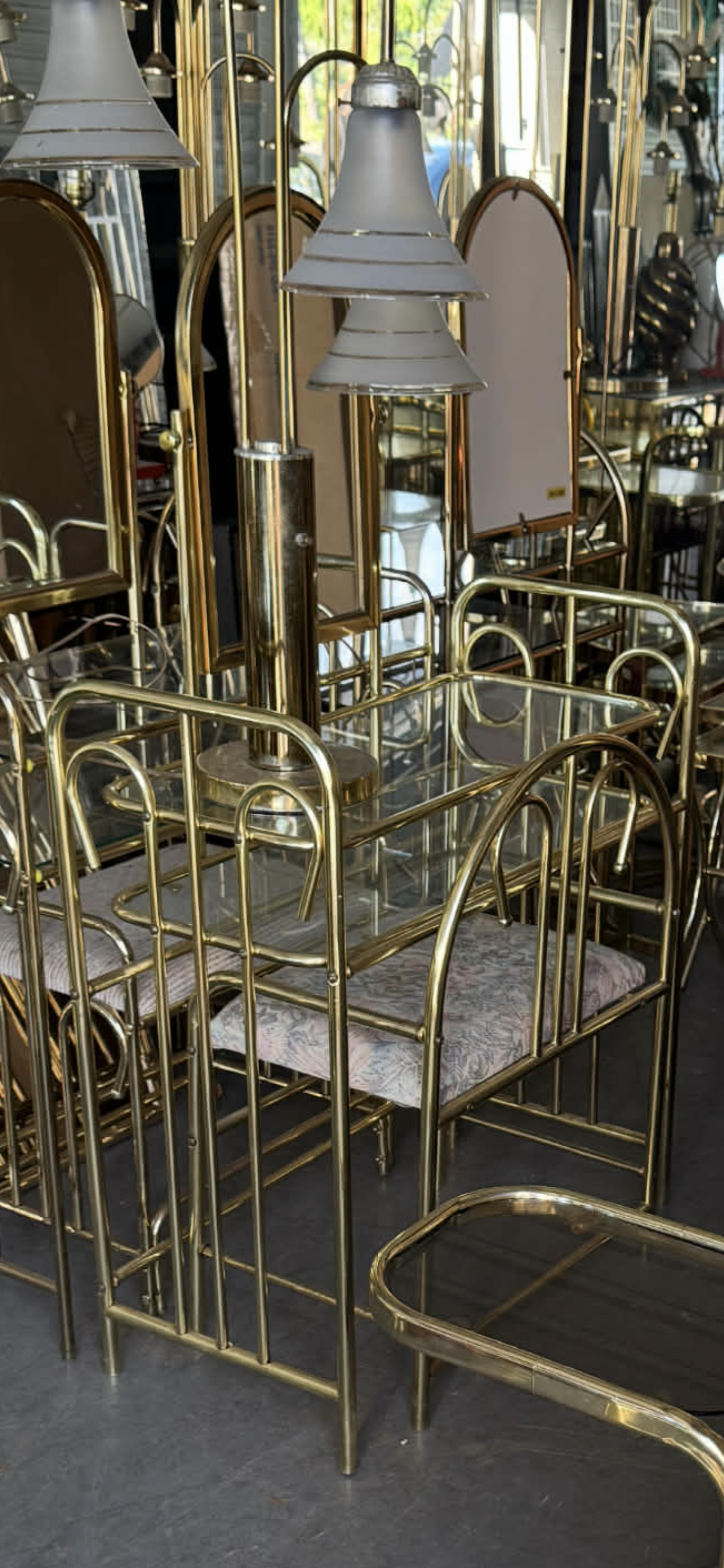 (For Olive) Vintage Hollywood regency brass and glass pink vanity set