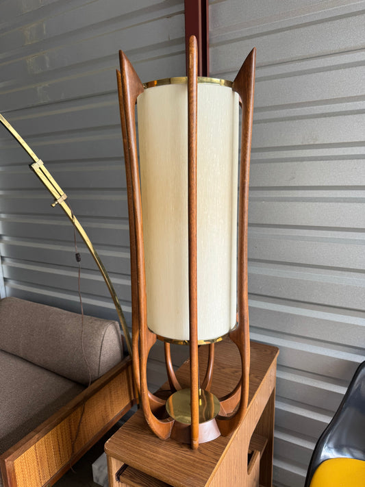 (For Jolene)  Modeline mid century Walnut and brass table lamp