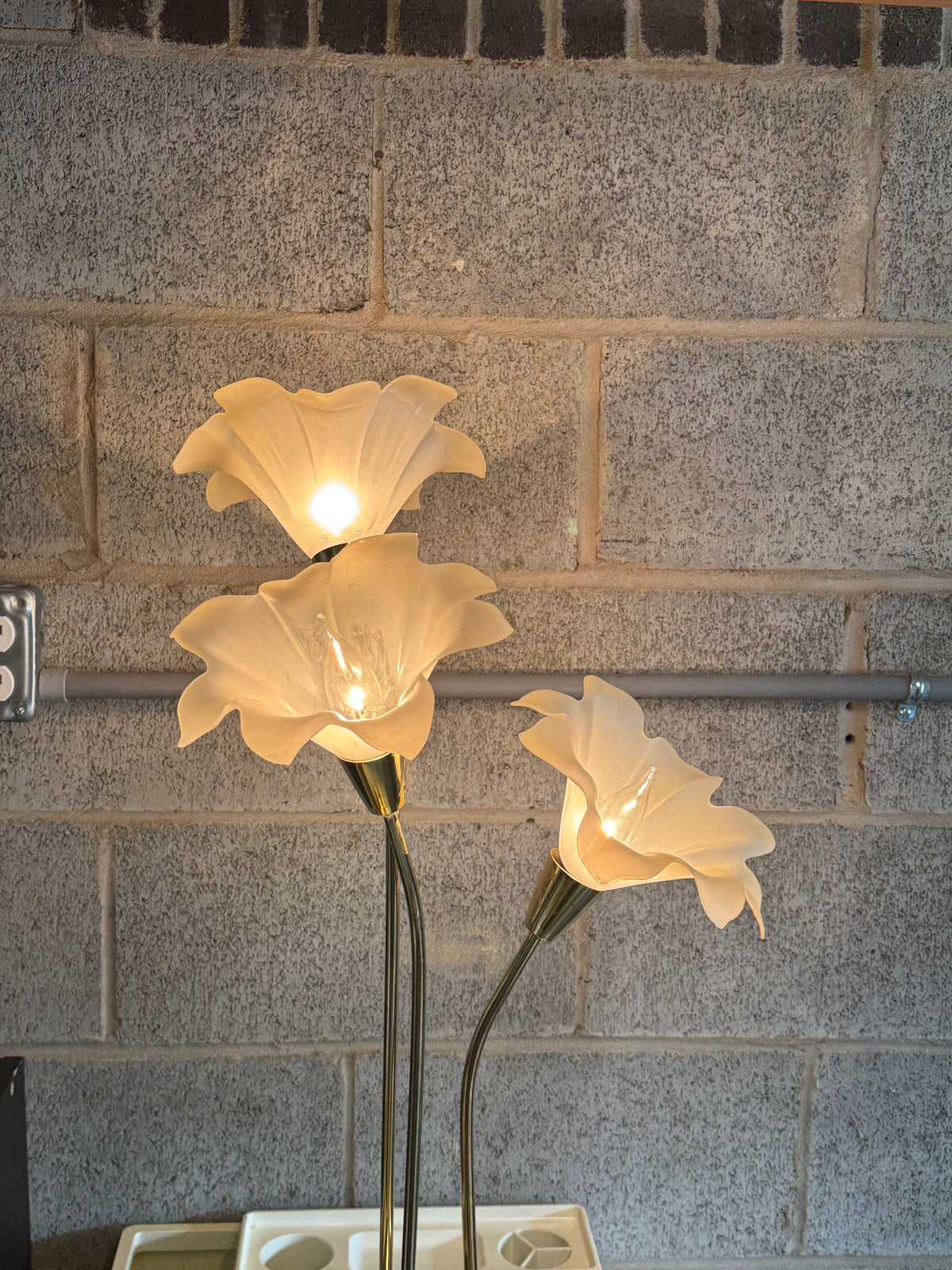 Lucite and Brass Flower Table Lamp with Dimmer