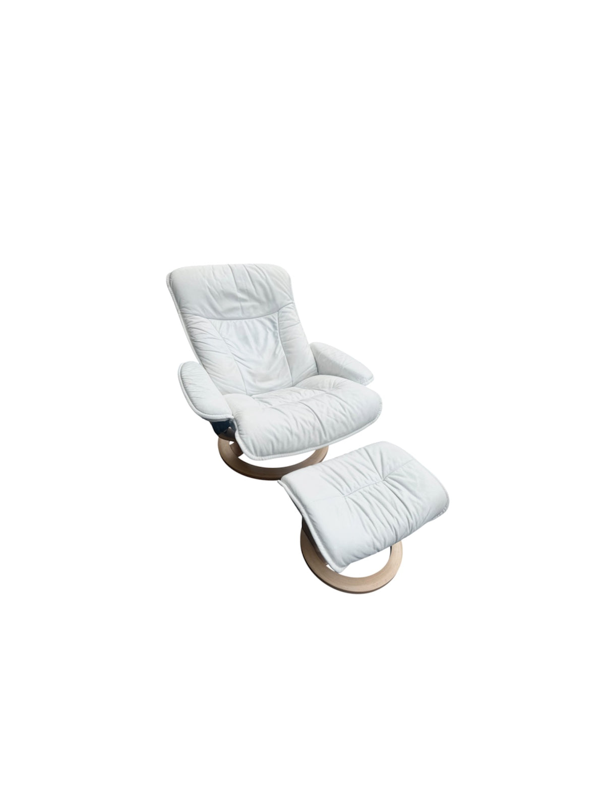 Ekornes Stressless Vintage White Leather Reclining Chair and Ottoman