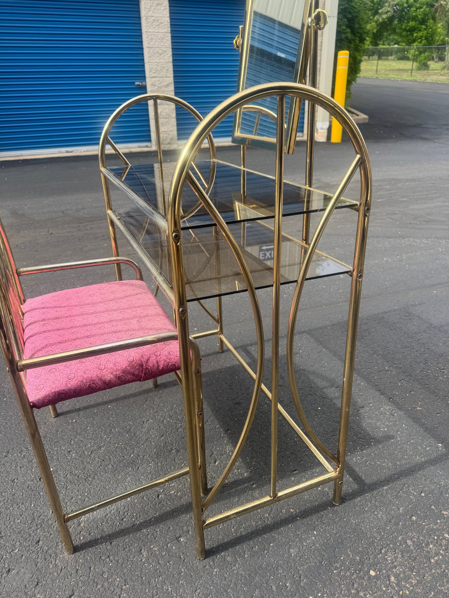 Hollywood regency vanity set brass and glass shipping (for Laury)