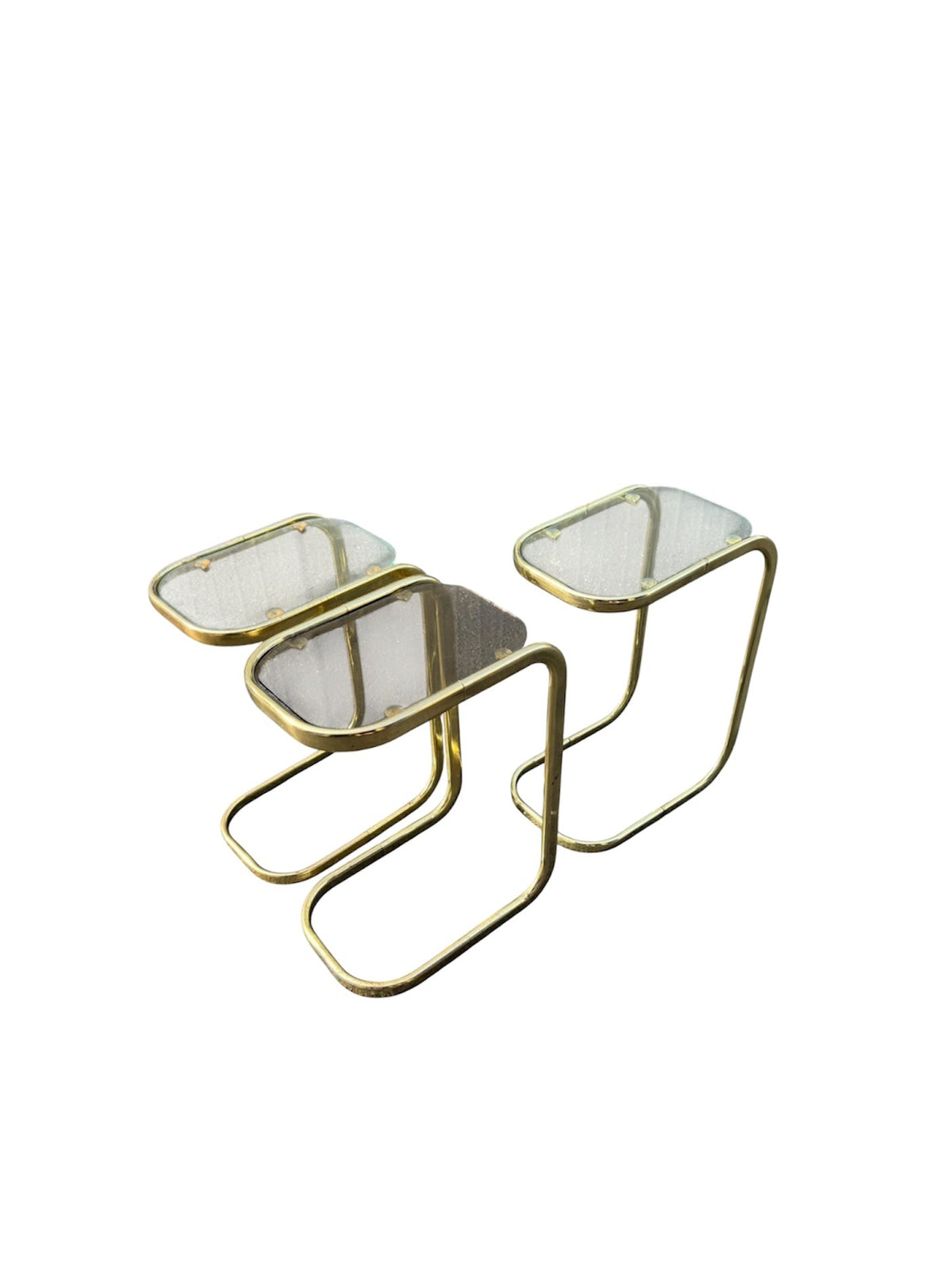 Milo Baughman Cantilever Brass & Glass Side Tables