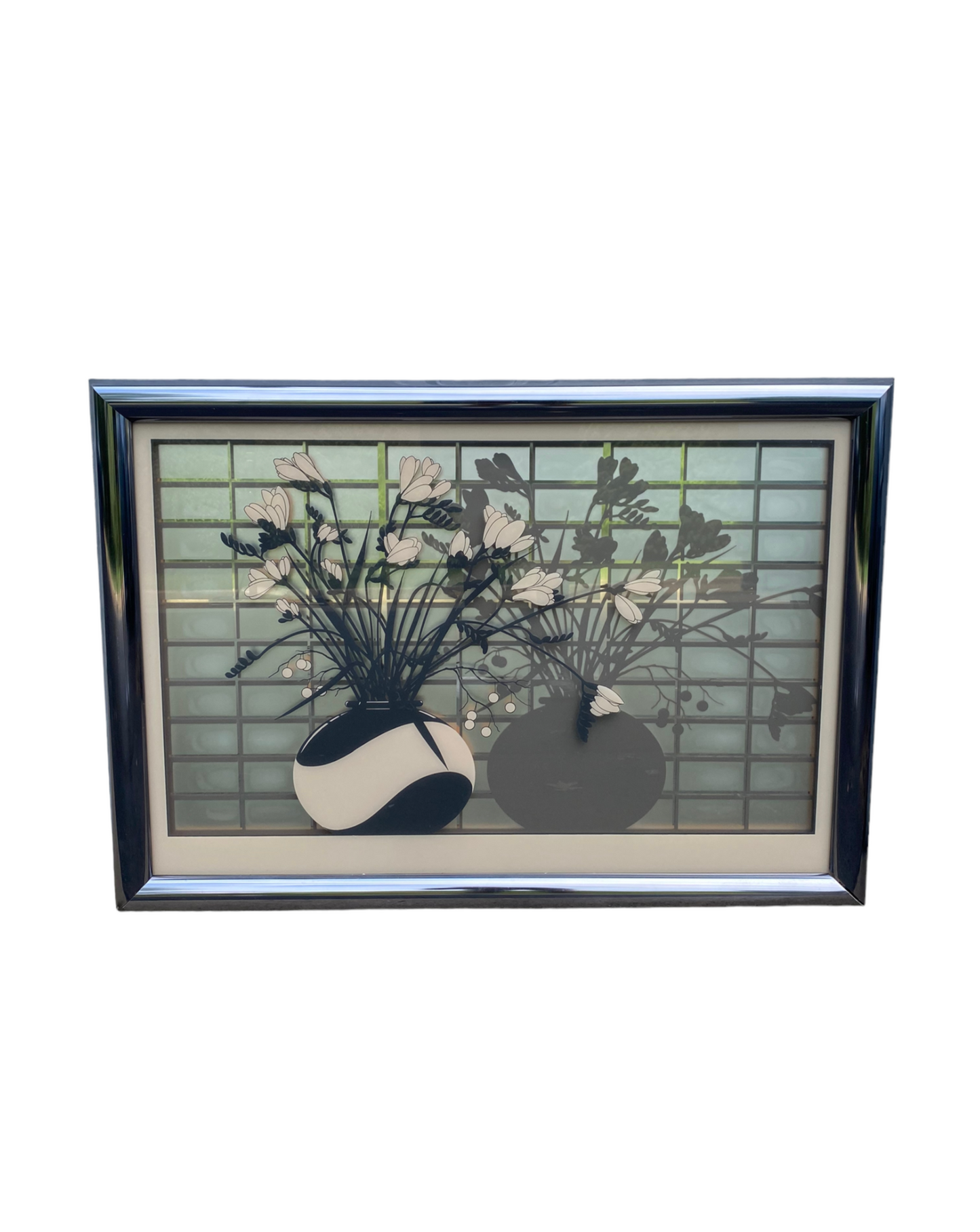 Postmodern Art Deco Two-Panel Painted Mirror with Chrome Frame