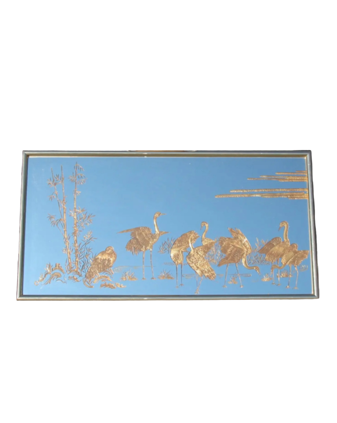 Hollywood Regency Gold Etched Crane Mirror