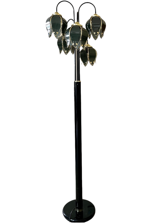Hollywood Regency Black and Grey Waterfall Tulip  Floor Flower Lamp