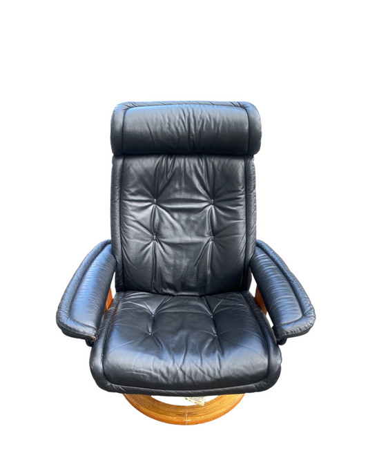 Ekornes Stressless Black Leather MCM Reclining Accent Chair