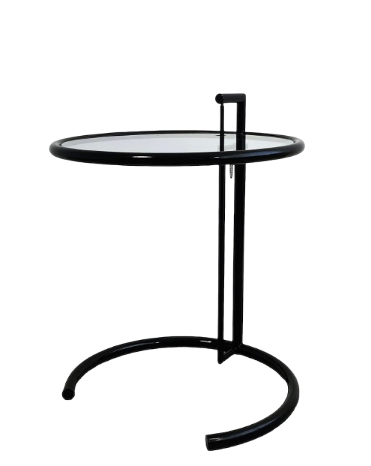 Eileen Height Adjustable MCM Glass And Black Metal  Round Cantilever Table