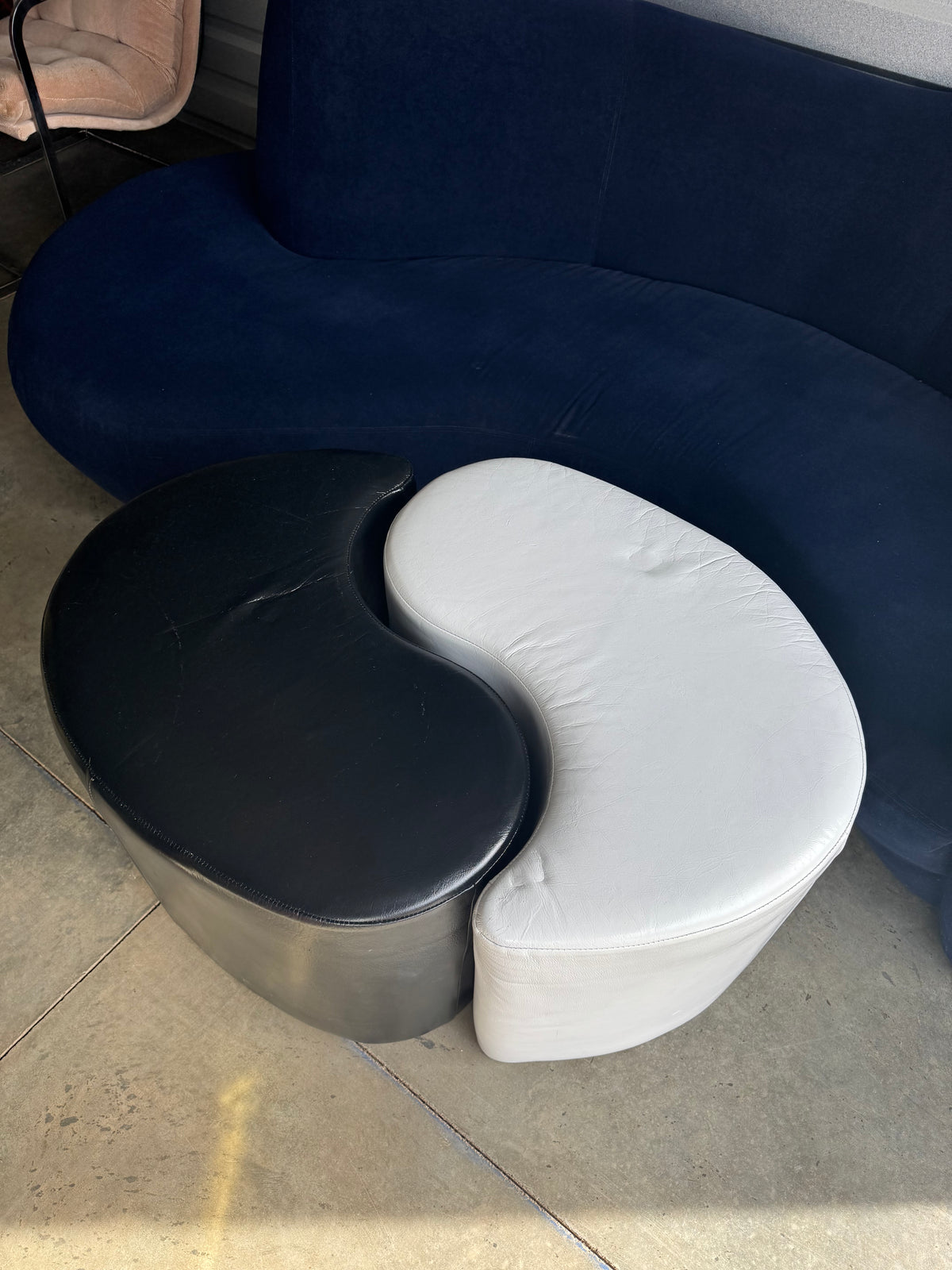 Postmodern Leather Yin Yang Ottomans, Pair