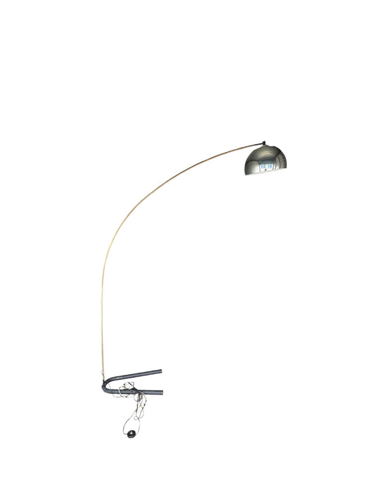 Mid-Century Brass & Chrome Arc Floor Lamp