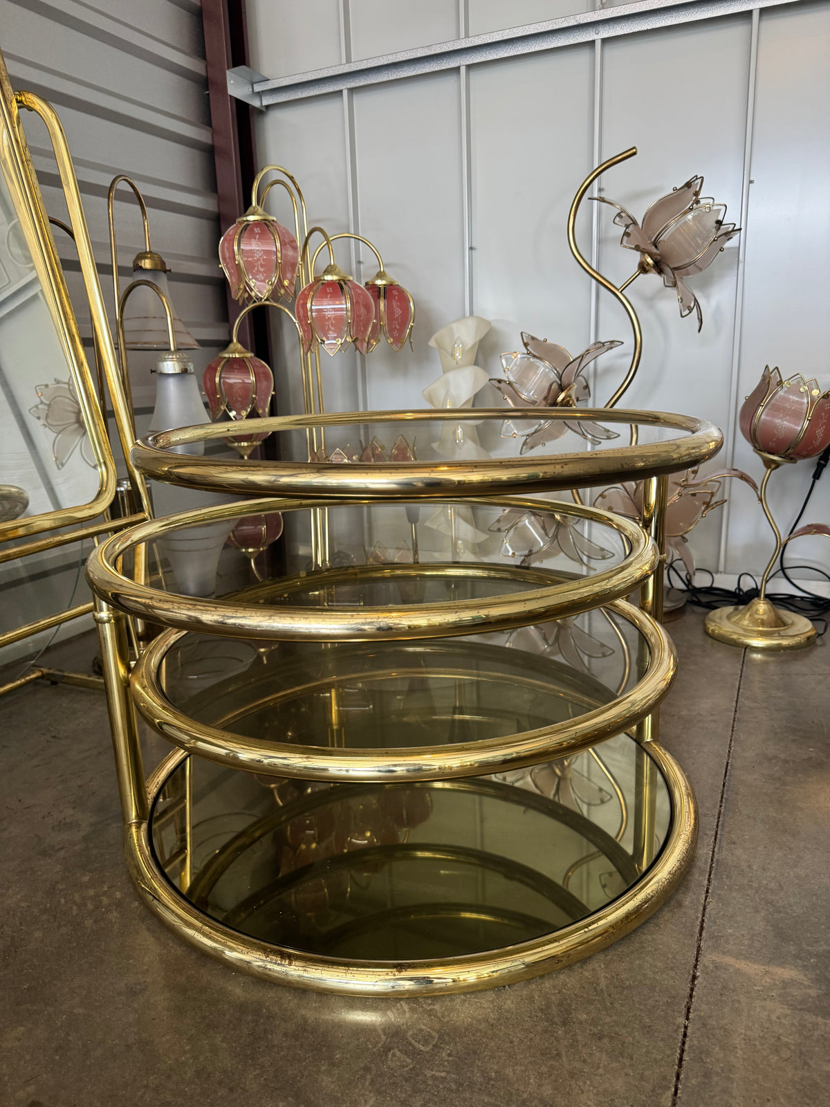 Milo Baughman Swivel Smoked Glass Multi-Tier Table