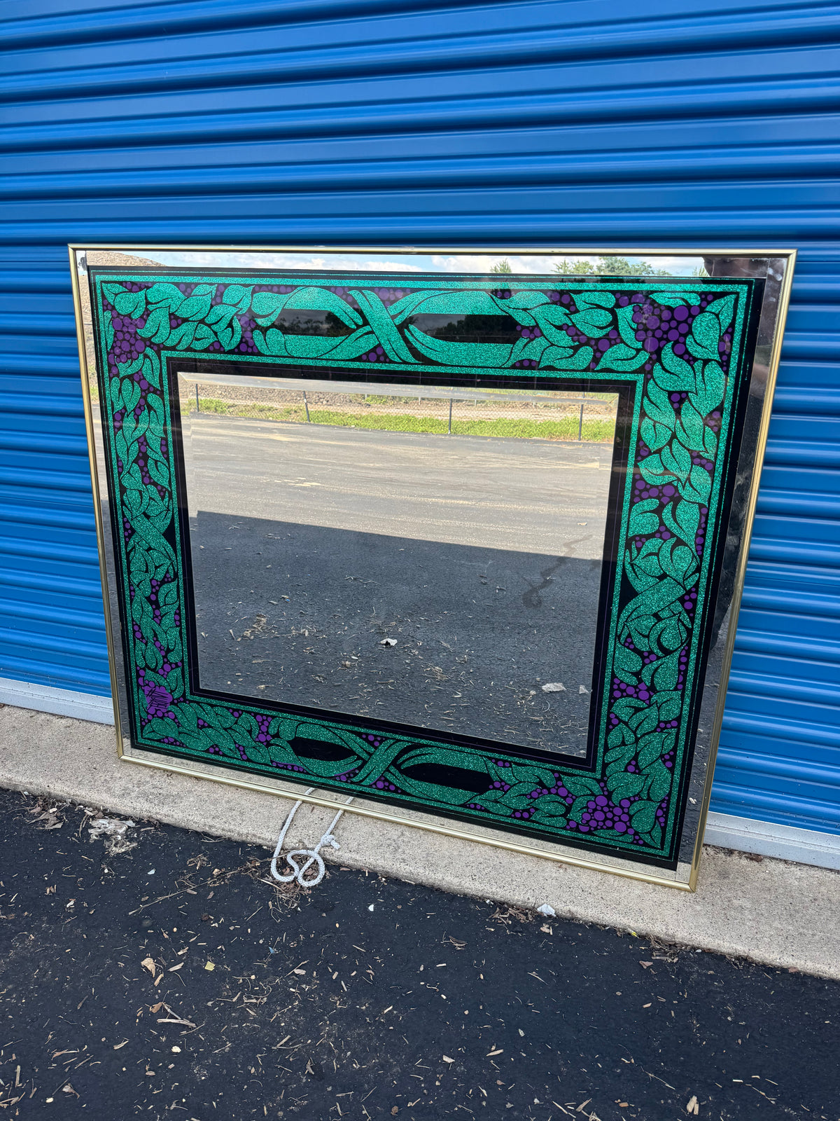 Large Sparkle-Framed Purple & Green Wall Mirror Brass Framed