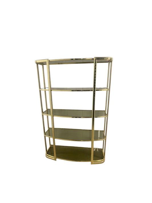 Hollywood Regency Milo Baughman Italian Brass And Smokey Glass Etagere Shelf Unit