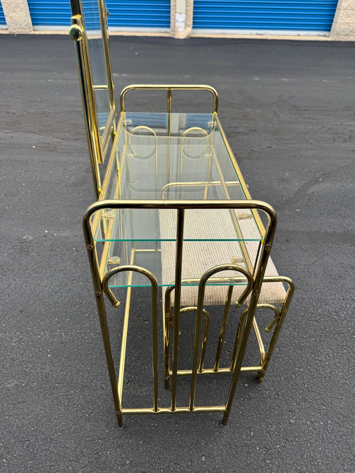 Hollywood Regency Brass Vanity with Mirror & Stool