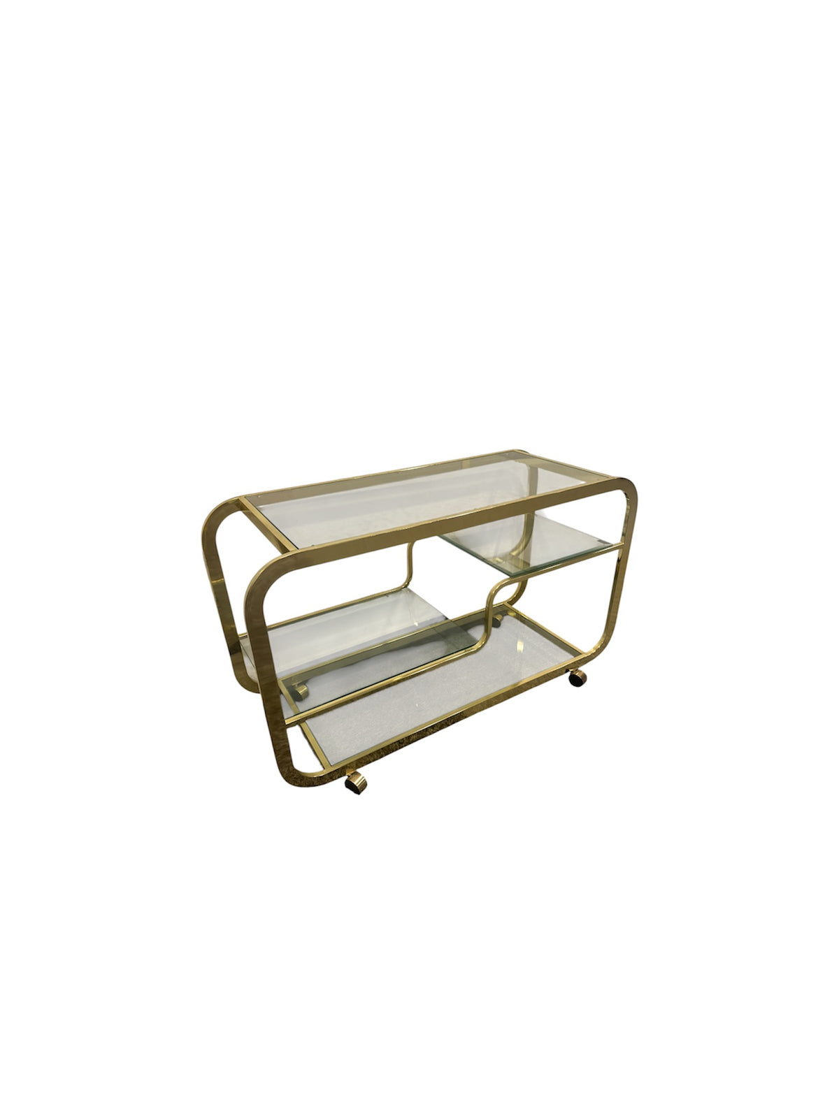 Milo Baughman Style Brass and Glass Three-Tier Bar Cart