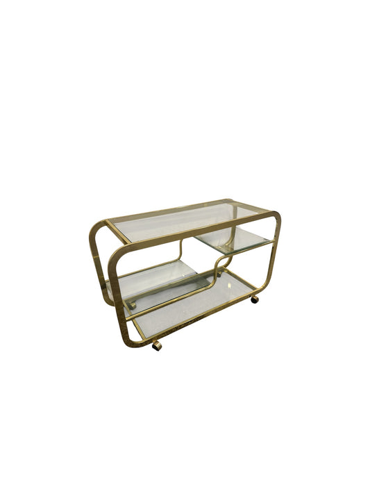 Milo Baughman Style Brass and Glass Three-Tier Bar Cart
