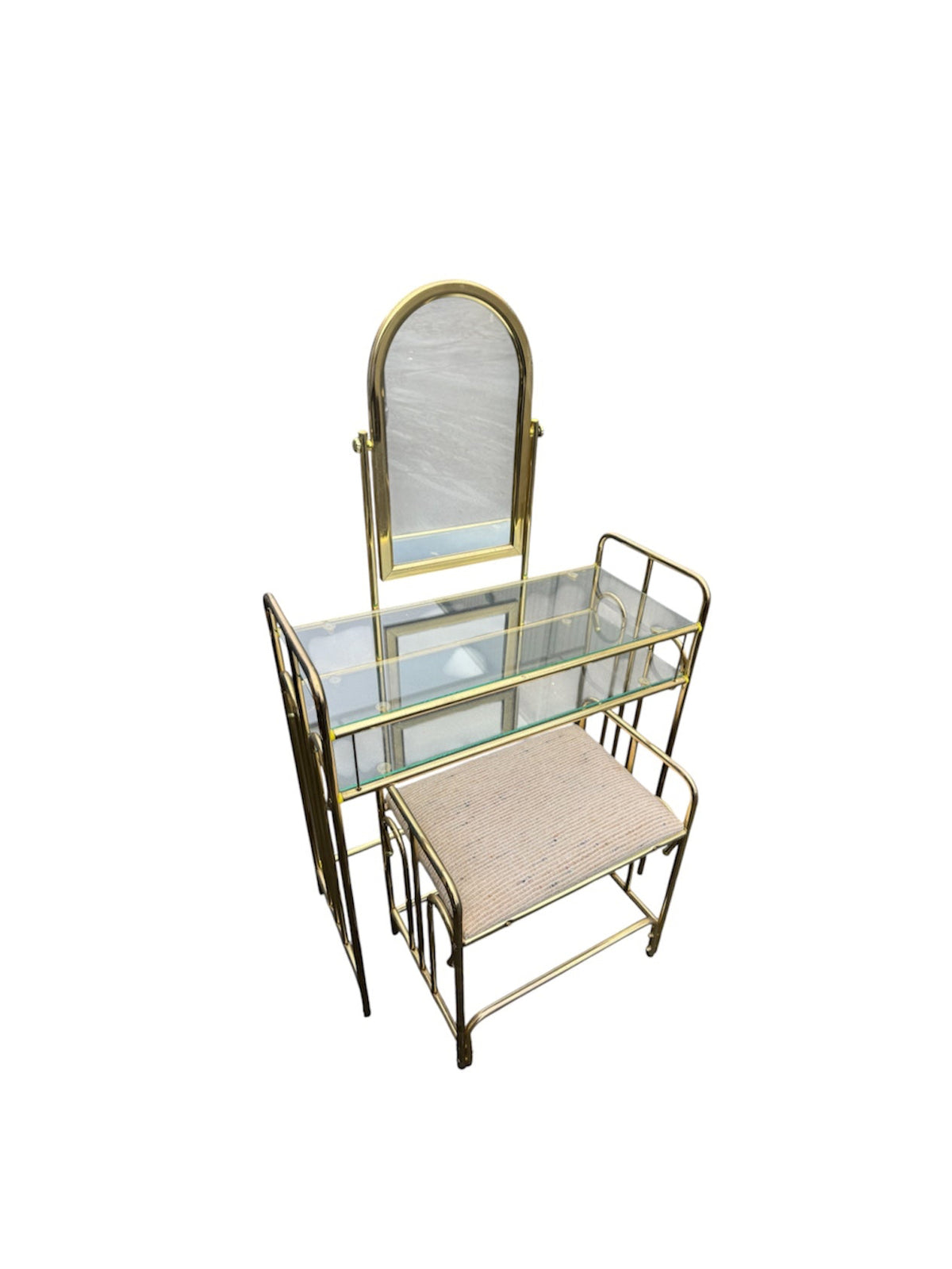 Hollywood Regency Brass Vanity with Mirror & Stool
