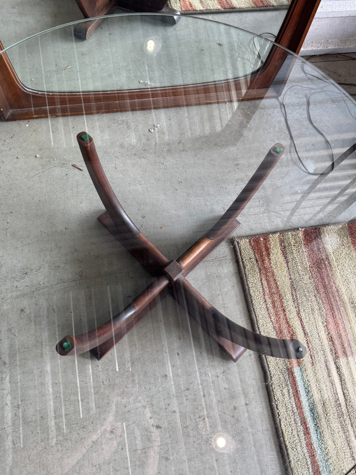 Mid Century Teak Sculptural-Base Glass Top Coffee Table