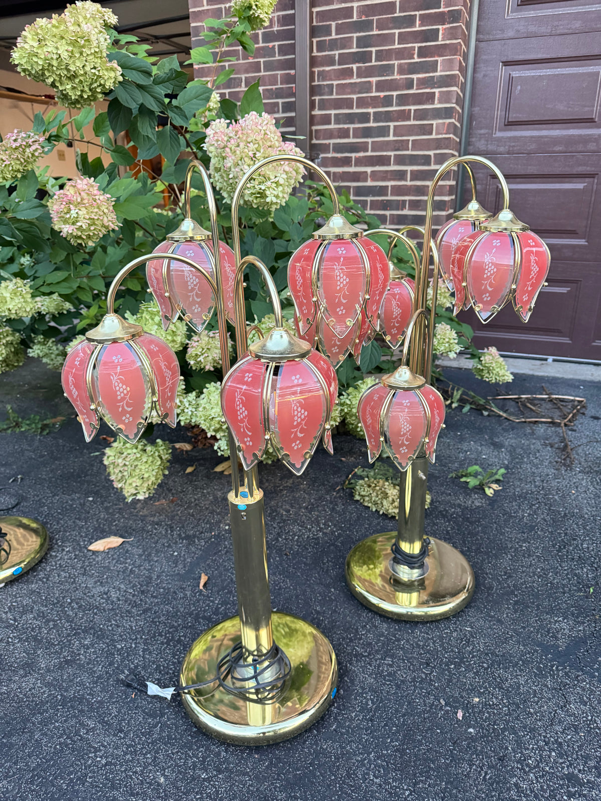 Lotus lamp Hollywood regency pink and gold waterfall style