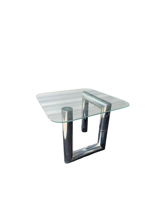 Vasini Italian Chrome and Glass Geometric Tubular Side Table