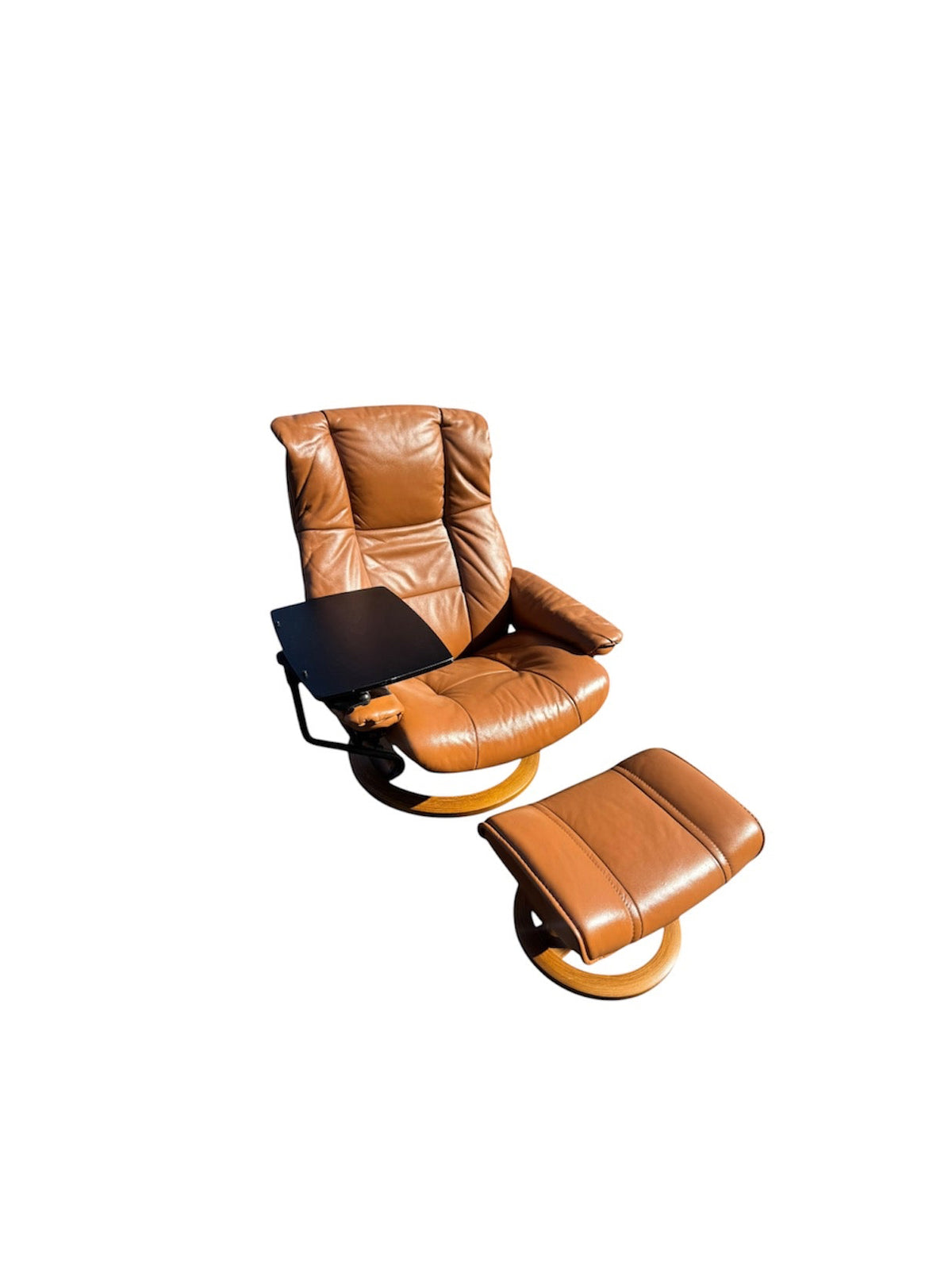 Ekornes Stressless Tan Leather Reclining Chair and Ottoman with Table