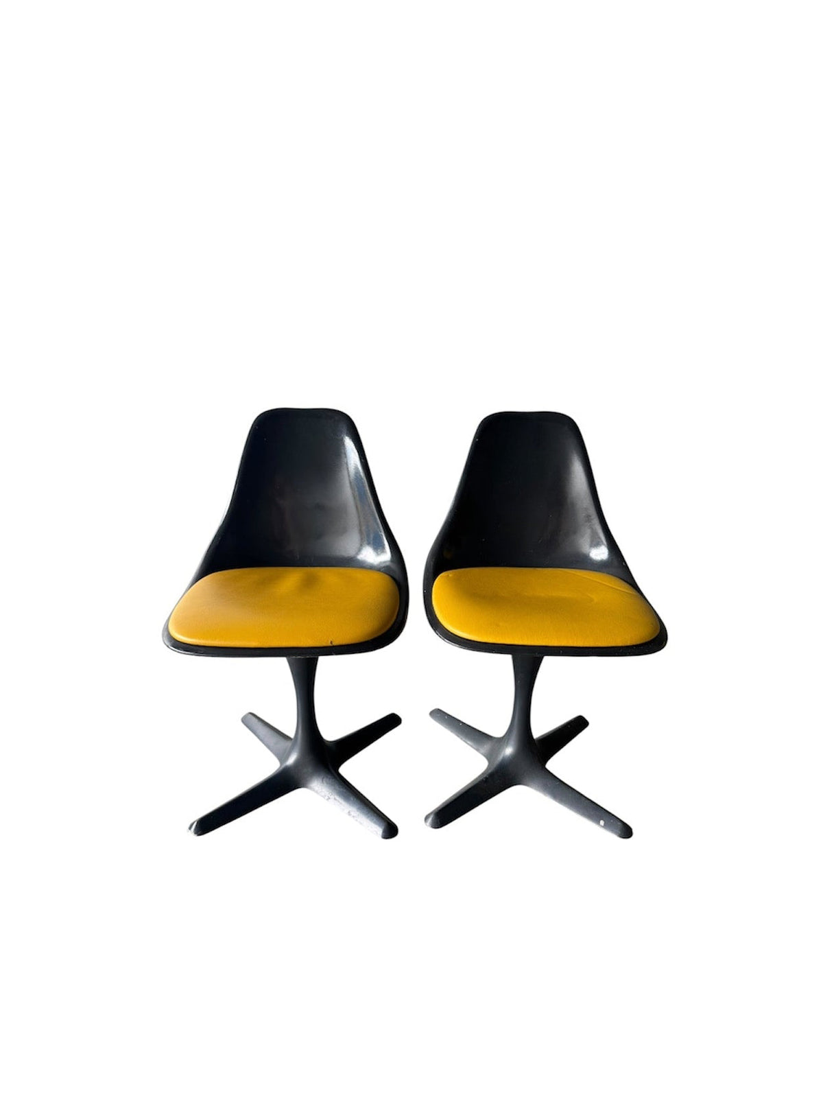 Black Tulip-Style Chairs with Yellow Seats, Pair