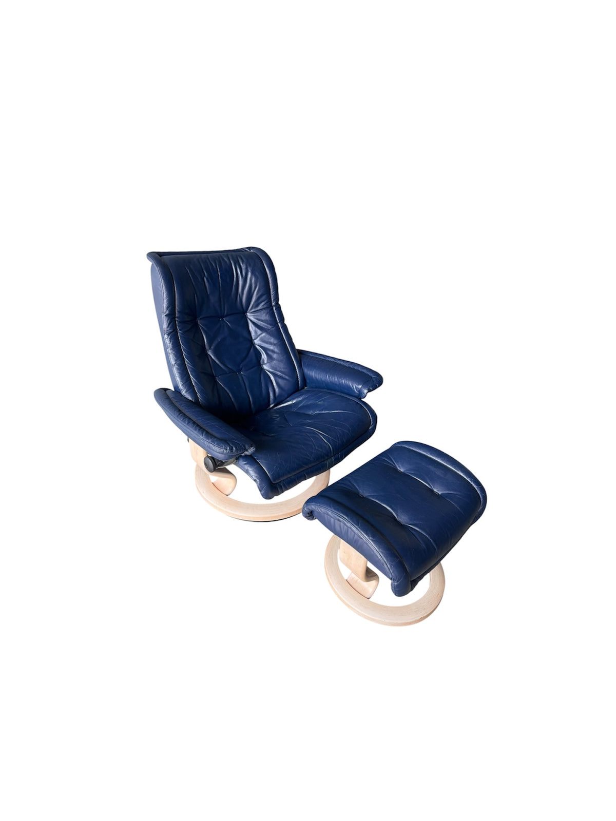 Ekornes Stressless Navy Leather Reclining Chair and Ottoman
