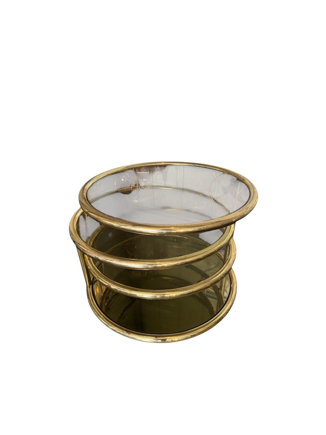 Milo Baughman Swivel Smoked Glass Multi-Tier Table