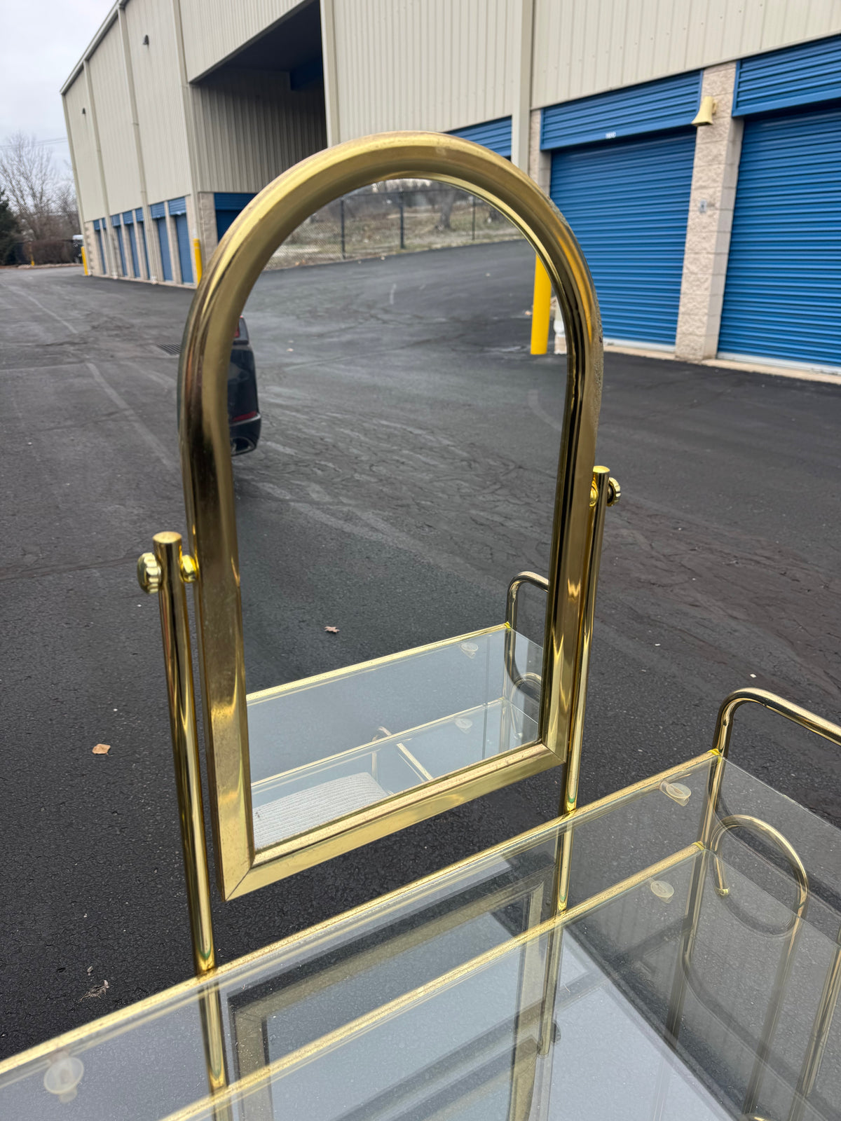 Hollywood Regency Brass Vanity with Mirror & Stool