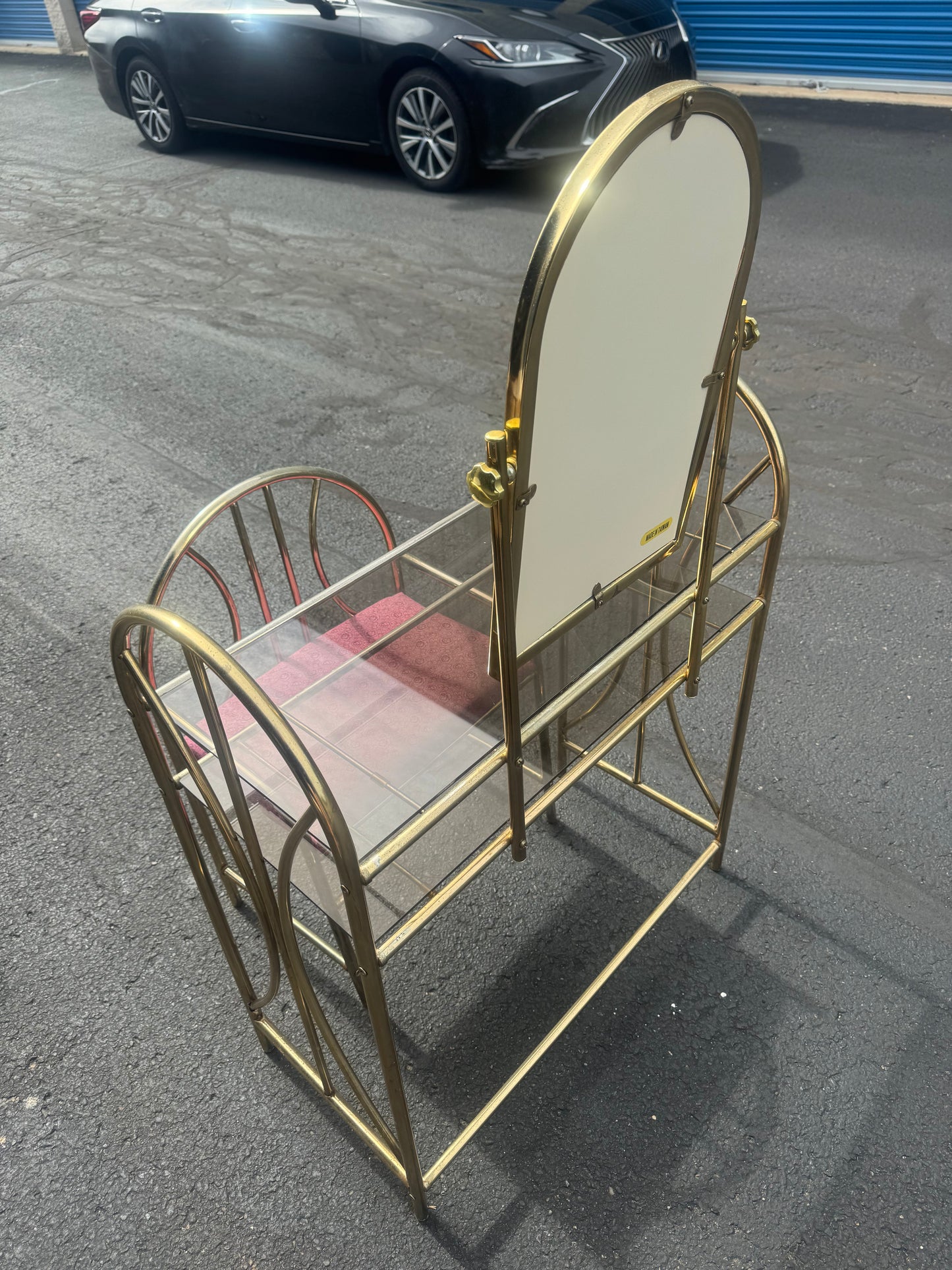 Hollywood regency vanity set brass and glass shipping (for Laury)