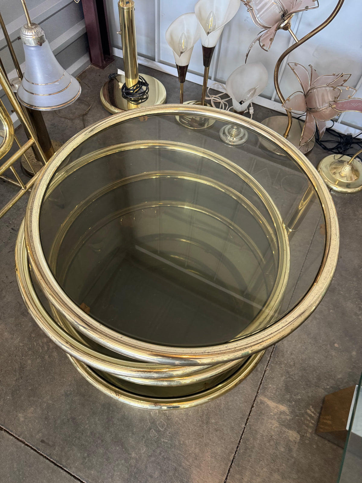 Milo Baughman Swivel Smoked Glass Multi-Tier Table