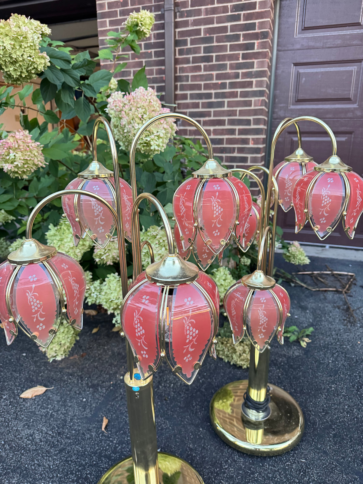 Lotus lamp Hollywood regency pink and gold waterfall style