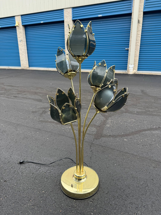 Sold (shipping) Hollywood regency black tulip flower table lamp 1970s
