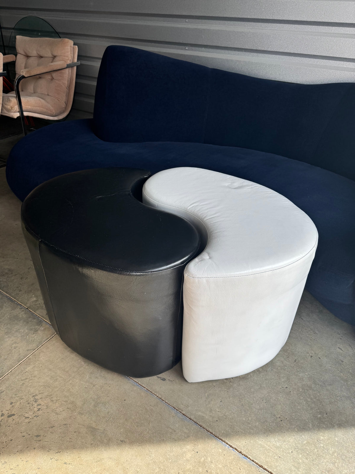 Postmodern Leather Yin Yang Ottomans, Pair