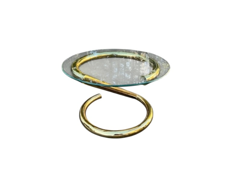 Vintage Karl Springer Brass and Glass Coil Coffee Table