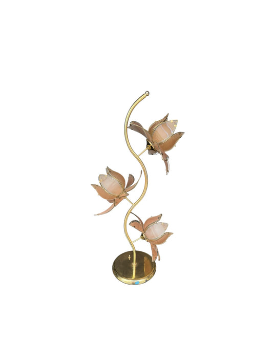 Anthony California Hollywood Regency Single Pink Brass Lotus Flower Lamp