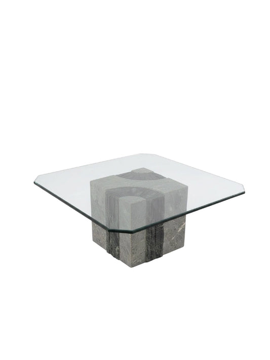 Tessellated Marble Cube Coffee Table with Glass Top