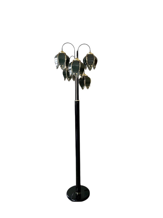Hollywood Regency Black and Grey Waterfall Tulip  Floor Flower Lamp