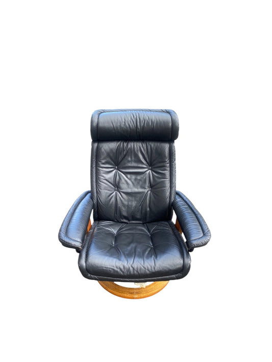 Ekornes Stressless Black Leather Reclining Mid Century Accent Chair