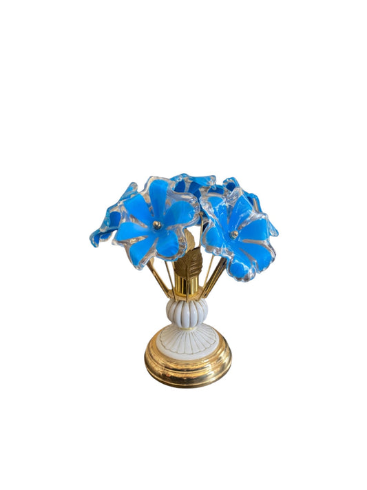 Hollywood Regency Brass and Lucite Ceramic Touch Flower lamp