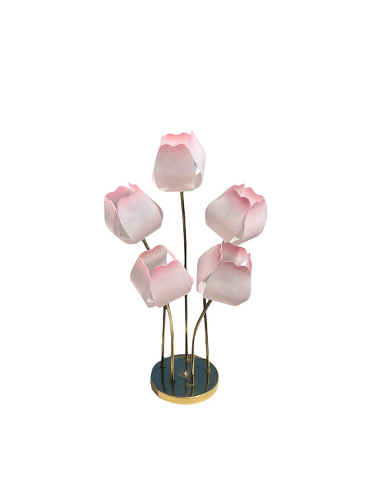 Hollywood Regency Brass and Lucite Tulip Table Flower Lamp