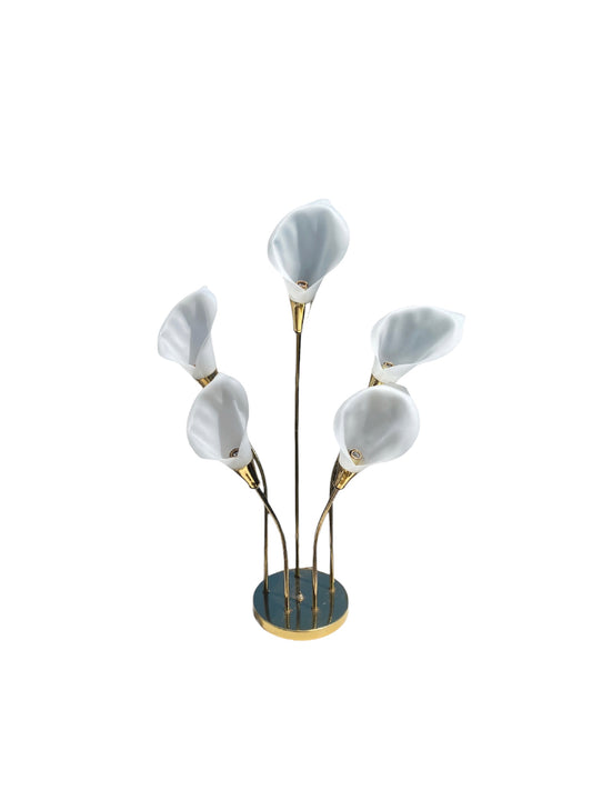 Hollywood Regency Tall White Cala Lily Lucite Table Flower Lamp