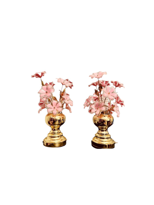 Hollywood Regency Pink Lucite and Brass Small Touch Flower Lamps