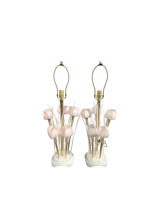 Hollywood Regency Small Lucite Tulip Bundle Flower Lamp