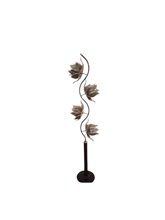 Hollywood Regency Tall Black and Grey Lotus Floor Flower Lamp