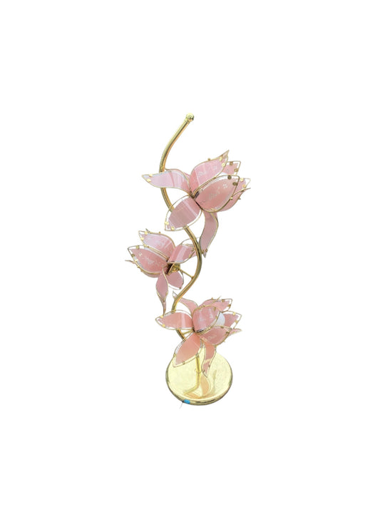 Anthony California Hollywood Regency Brass And Pink Glass Lotus Table Flower Lamp