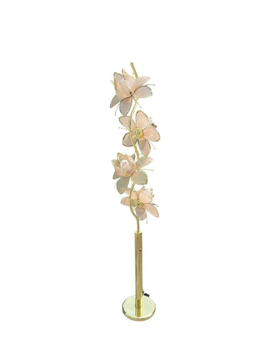 Hollywood Regency Italian Glass Gilded Brass Lotus Floor Flower Lamp