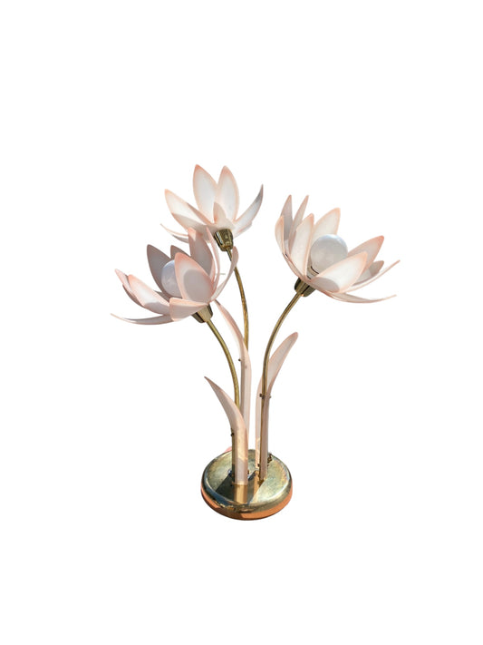 Hollywood Regency Lucite And Brass Lotus Flower Lamp