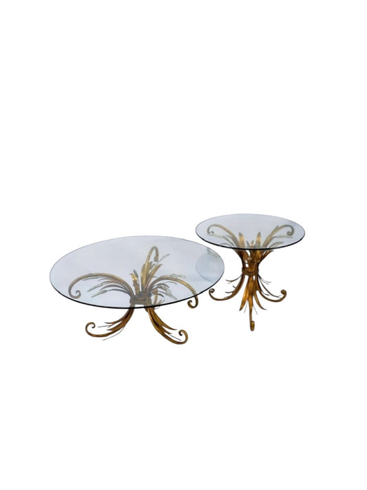 Gilt Wheat Chanel Sheaf Coffee Table with Glass Top