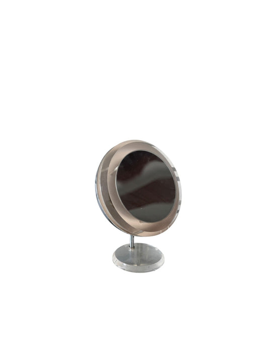 Rialto New York Chrome and Lucite Vanity Magnifying Lighted Mirror on Stand