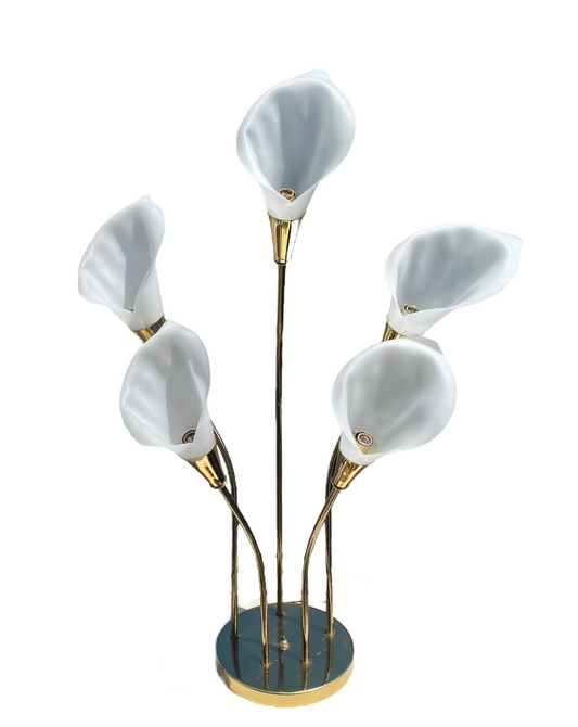 Hollywood Regency Tall White Cala Lily Lucite Table Flower Lamp